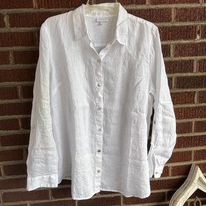 J.Jill White A-line Linen Shirt Long Tab Sleeves Large